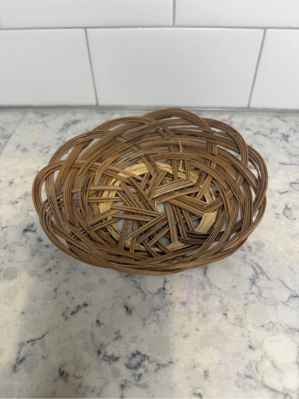 Vintage Natural Brown Woven Rattan Small Bowl - Home Kitchen